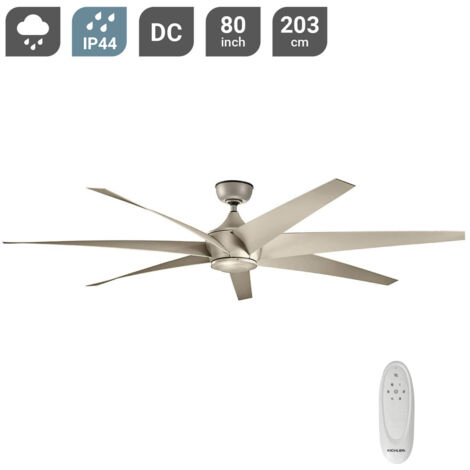 Elstead Lehr Ventilateur de plafond à 7 pales de 203 cm avec lumière LED intégrée, argent satiné antique, télécommande
