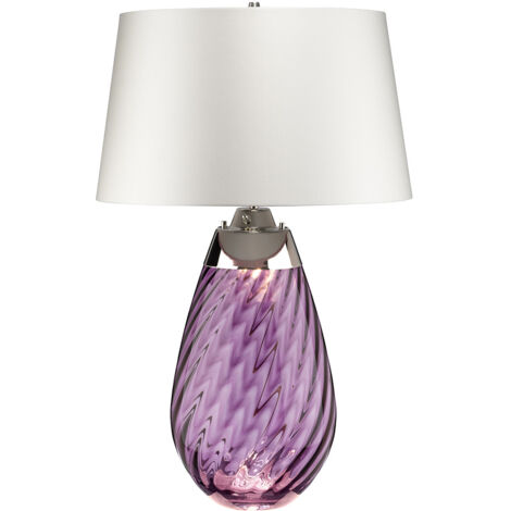 Elstead Lena 2 Leichte große Pflaumentischlampe mit cremefarbenem Schirm, pflaumenfarbenem Glas, cremefarbenem Schirm, E27