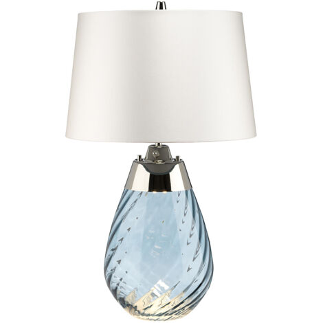 Elstead Lena 2 Leichte kleine blaue Tischlampe mit cremefarbenem Schirm, blau getöntem Glas, cremefarbenem Schirm, E27