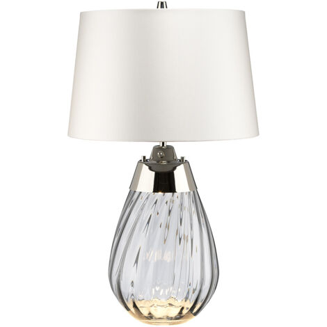 Elstead Lena 2 Leichte kleine Rauchtischlampe mit cremefarbenem Schirm, rauchgetöntem Glas, cremefarbenem Schirm, E27