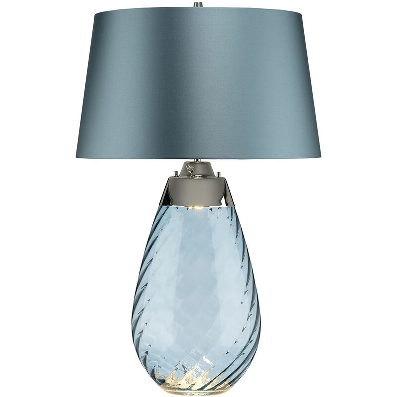 Elstead Lena 2 Light Large Blue Table Lamp, Blue-tinted Glass , Duck Egg Blue Shade, E27