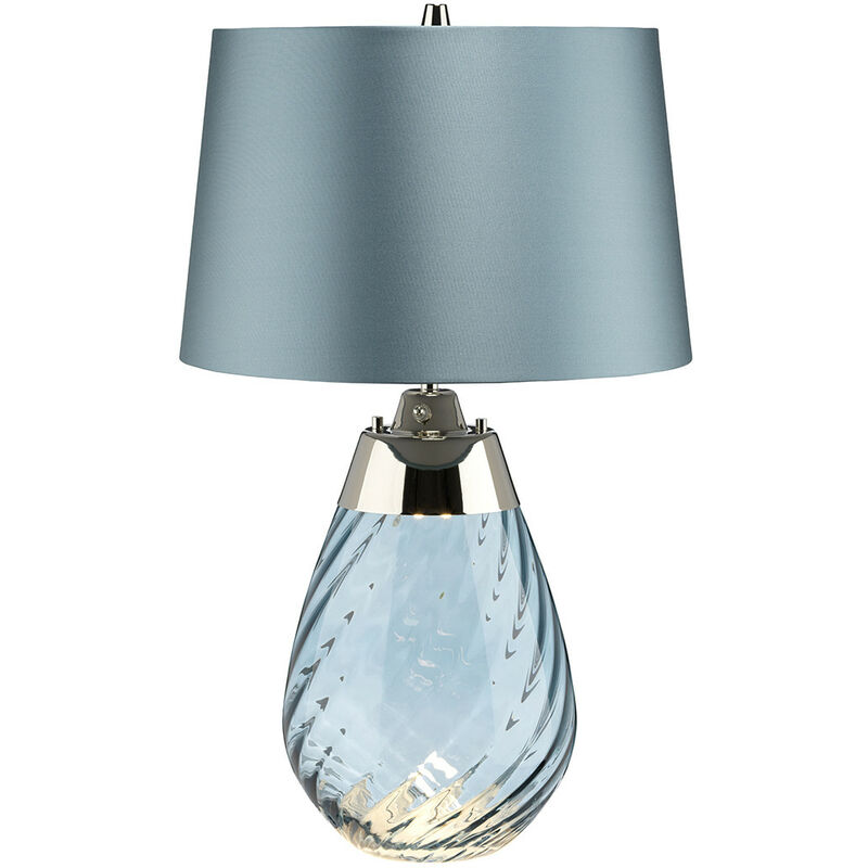 Elstead - Lena 2 Light Small Blue Table Lamp, Blue-tinted Glass , Duck Egg Blue Shade, E27