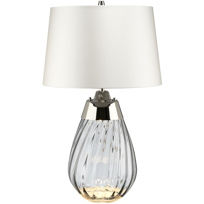 Elstead Lena 2 Light Small Smoke Table Lamp with Off-white Shade, Smoke-tinted Glass , Off-White Shade, E27