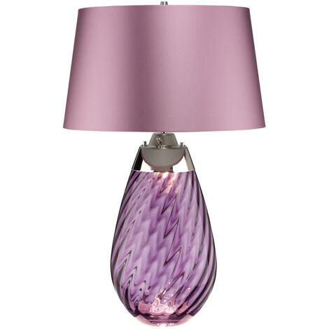Elstead Lena 2 luci grande lampada da tavolo prugna, vetro color prugna, paralume erica, attacco E27
