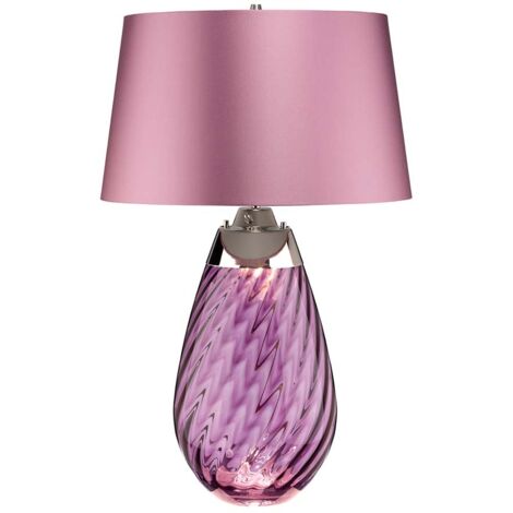 Elstead Lena grande lampe de table 2 lumières prune, verre teinté prune, abat-jour chiné, E27