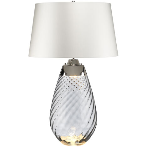 Elstead Lena - Grande lampe de table fumée à 2 ampoules avec abat-jour blanc cassé, verre teinté fumée, abat-jour blanc cassé, E27
