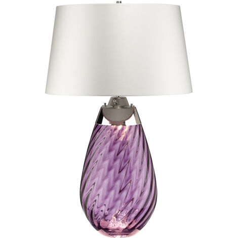 Elstead Lena - Grande lampe de table prune à 2 ampoules avec abat-jour blanc cassé, verre teinté prune, abat-jour blanc cassé, E27