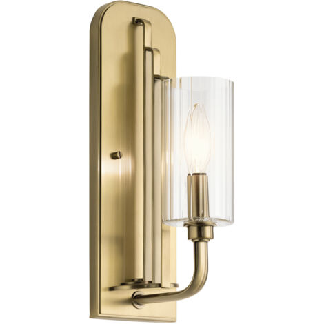 Elstead Lighting QN-KIMROSE1-BNB QUINTIESSE Wandleuchte Kimrose E14 1x40W Stahl, Messing gebürstet Glas klar, geriffelt H:35.5cm B:11.5cm dimmbar