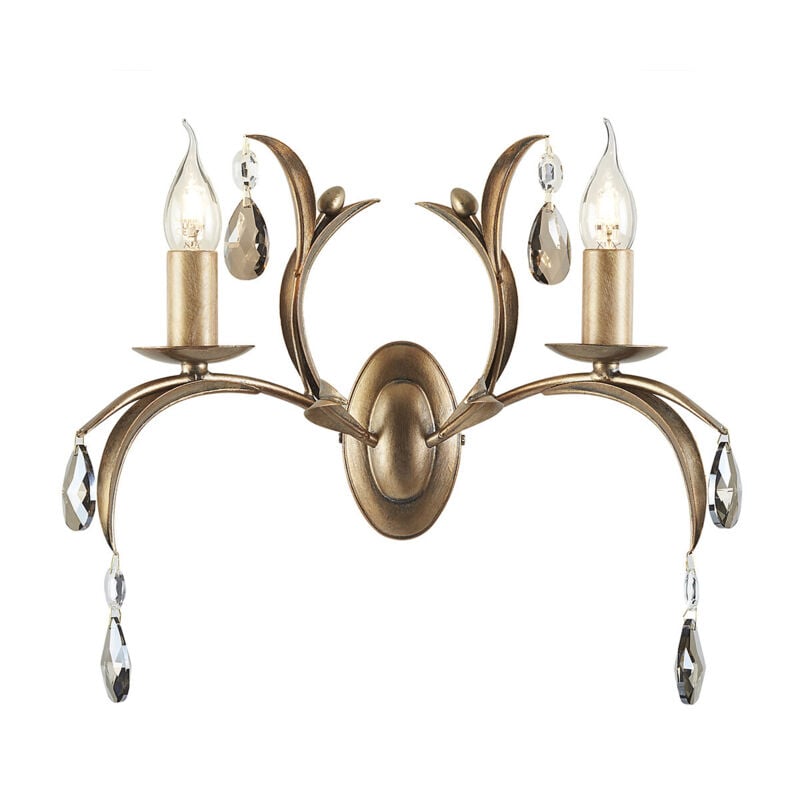 Lily - Applique da parete a 2 candele per interni in bronzo metallizzato con foglie floreali - Elstead