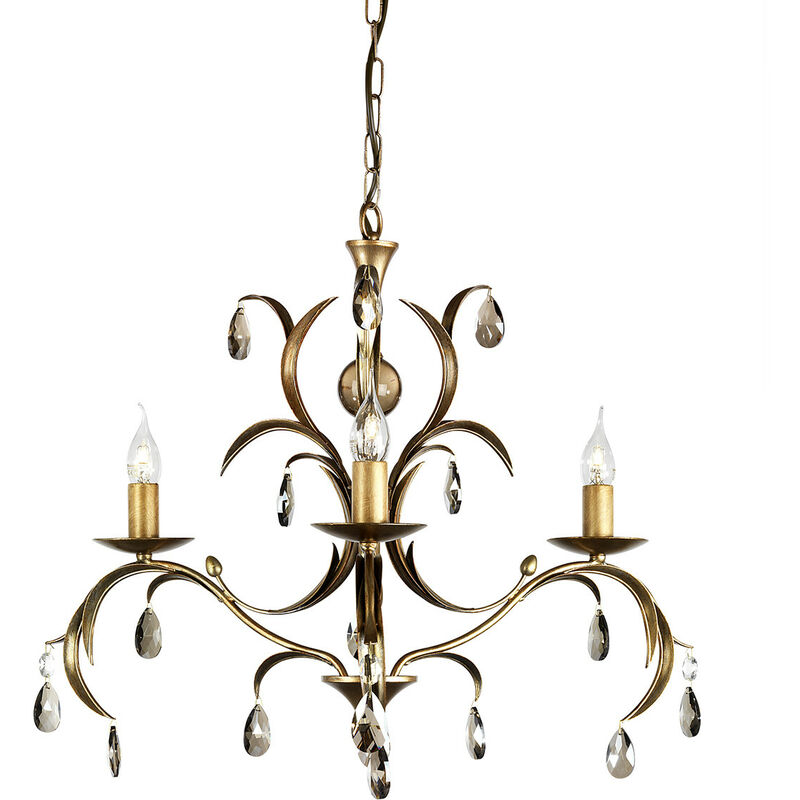 Lily - Lampadario 3 Luci Metallizzato Bronzo Floreale Foglie Design - Elstead