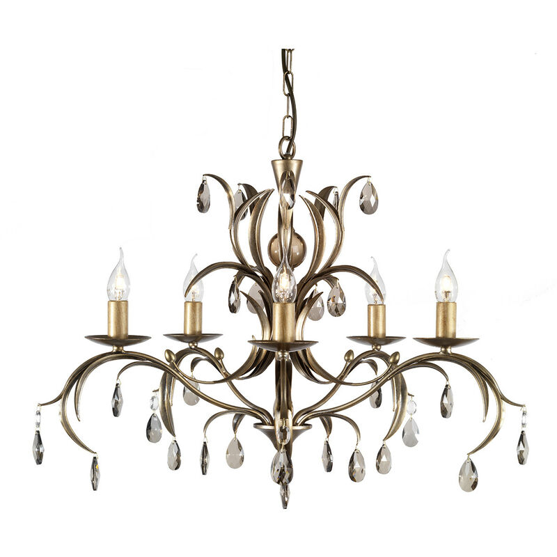 Lampadario Classico Lily Metallo Patina Di Bronzo Vetro 5 Luci E14