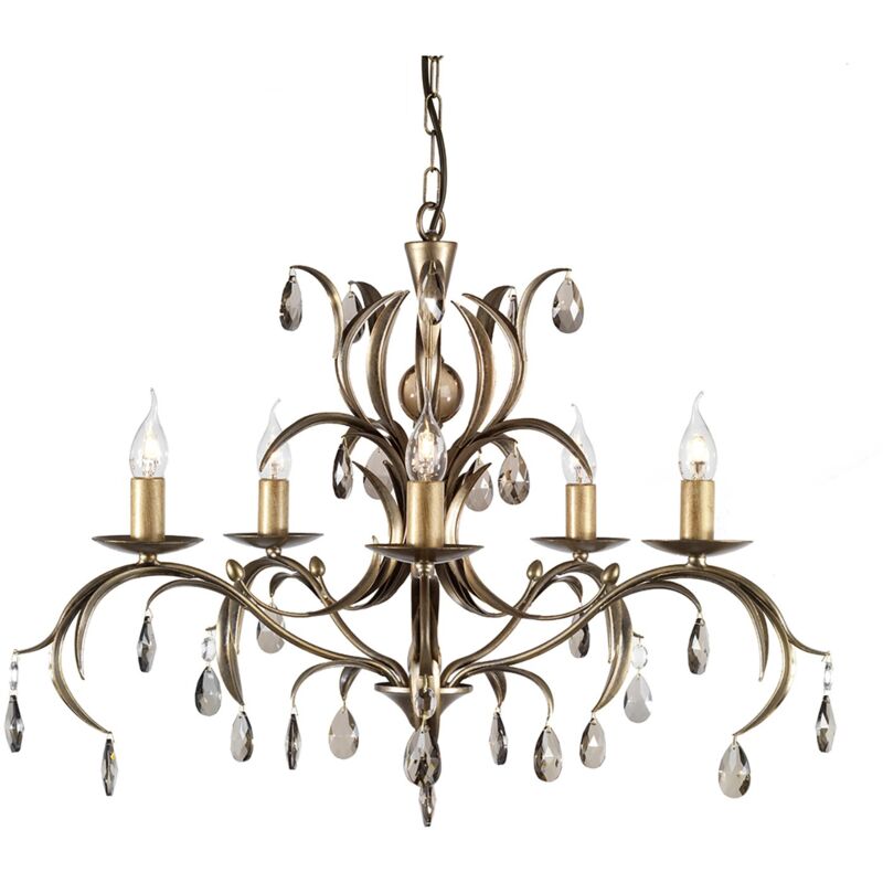 Elstead - Lampadario Classico Lily Metallo Patina Di Bronzo Vetro 5 Luci E14