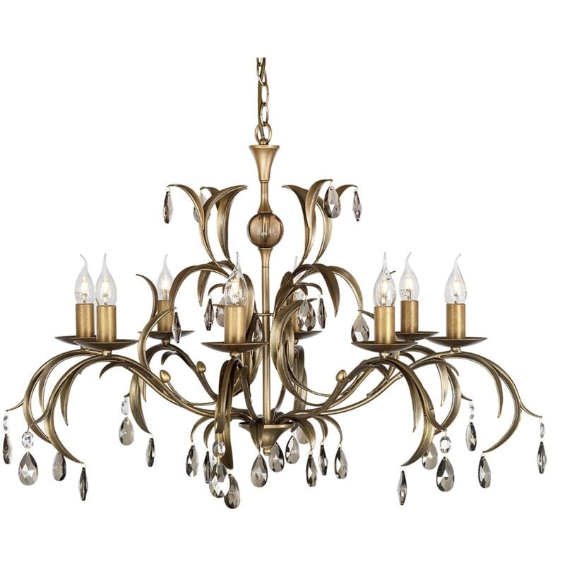 Lampadario Classico Lily Metallo Patina Di Bronzo Vetro 8 Luci E14