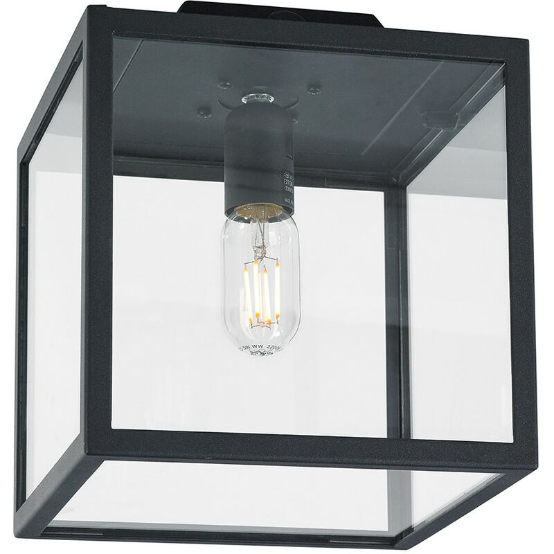 Elstead Lighting - Elstead Lofoten Outdoor Flush Ceiling Light, Cube, Black, IP44, E27