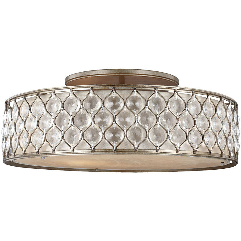 Lucia - 6 Light Flush Light, Burnished Silver - Elstead