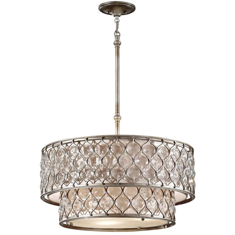 Lucia - Lampadario a 6 luci cilindrico a sospensione finitura argento lucido, attacco E27 - Elstead