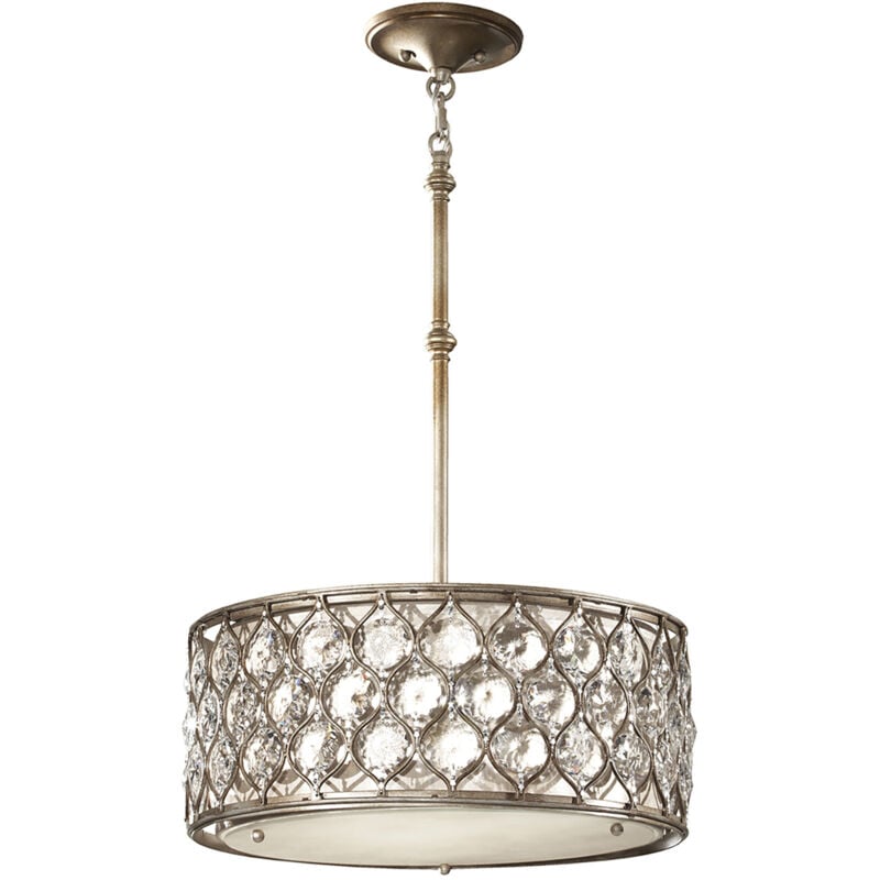 Lampadario Contemporaneo Lucia In Acciaio Argento Brunito Cristallo 3 Luci E27