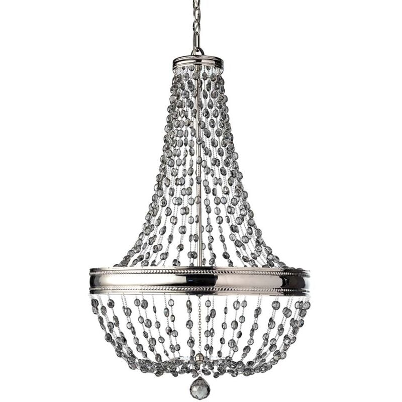 Lampadario lampada sospensione plafoniera cristalli acciaio nichel D 53,6 cm 8 fiamme