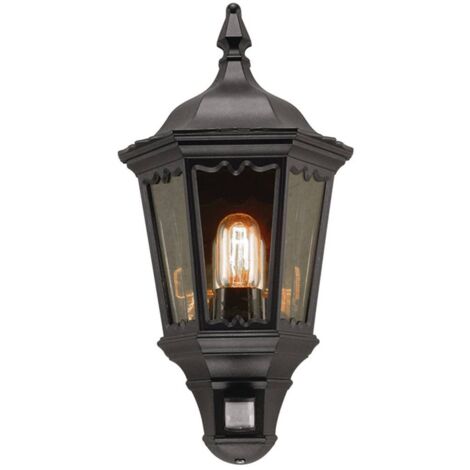 Elstead Medstead - Mezza lanterna da esterno a 1 luce nera con sensore di movimento PIR IP43, E27