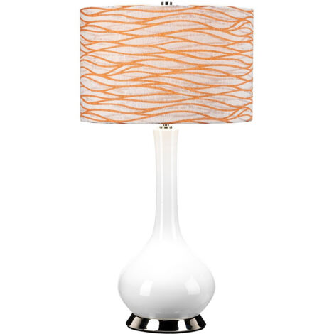 Elstead MILO Lampada da tavolo Milo con paralume rotondo, nichel lucido, bianco, arancione