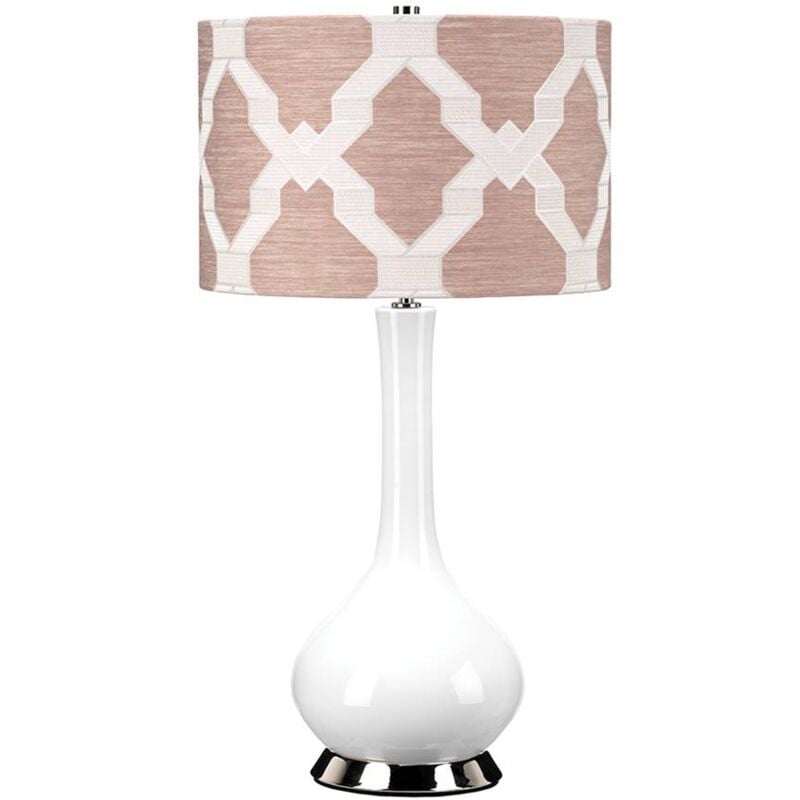 Image of Lampada da tavolo milo E27 1x60W ceramica/acciaio nichel lucido, bianco, rosa Tessuto con motivo cardo overture H:69cm L:36cm Ø36cm con interruttore