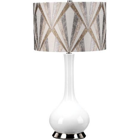 Elstead MILO Lampe de table Milo avec abat-jour rond, nickel poli, blanc, argent