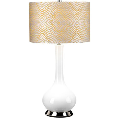Elstead MILO Lampe de table Milo avec abat-jour rond, nickel poli, blanc, jaune