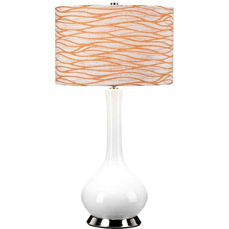 Elstead - Milo Table Lamp with Round Shade, Polished Nickel, White, Orange