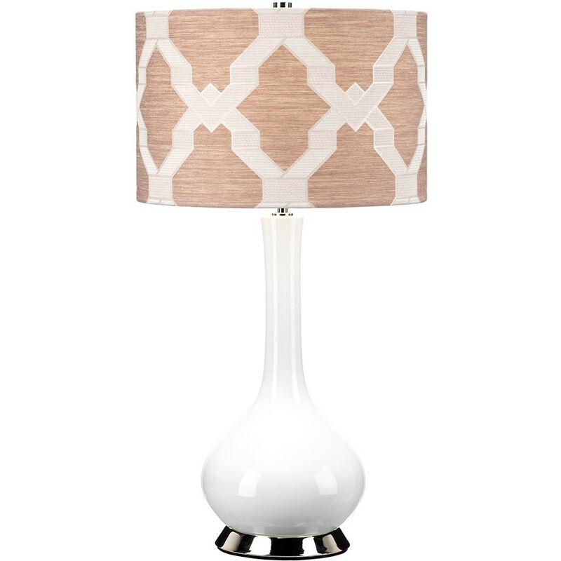 Elstead - Milo Table Lamp with Round Shade, Polished Nickel, White, Pink