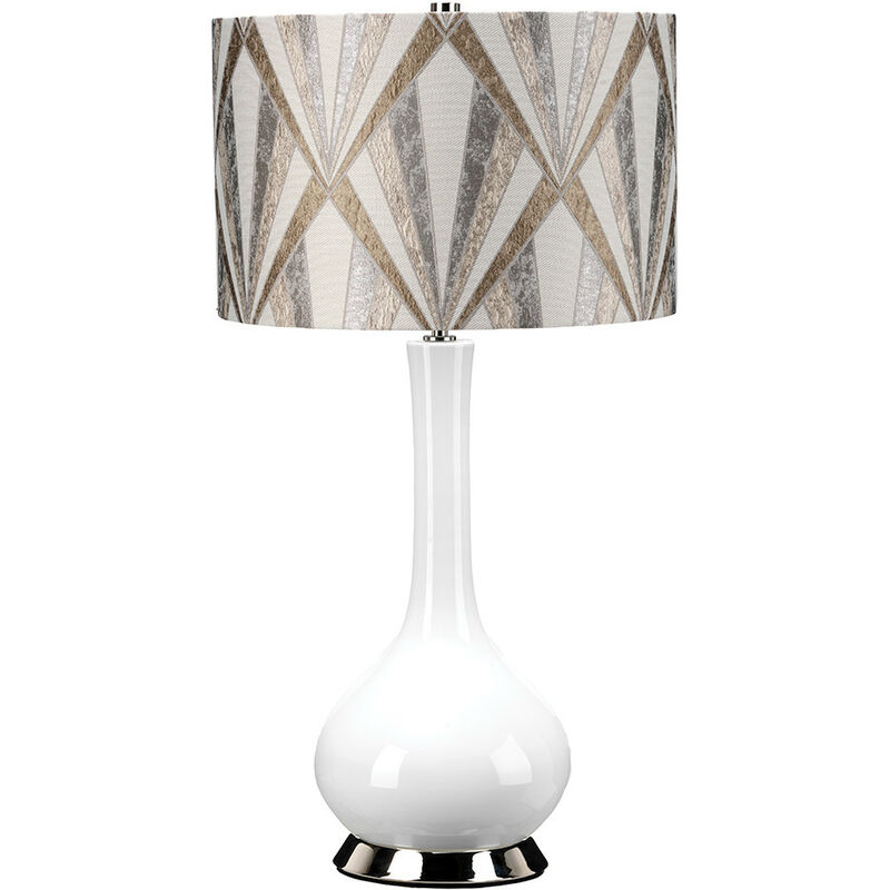 Milo Table Lamp with Round Shade, Polished Nickel, White, Silver - Elstead