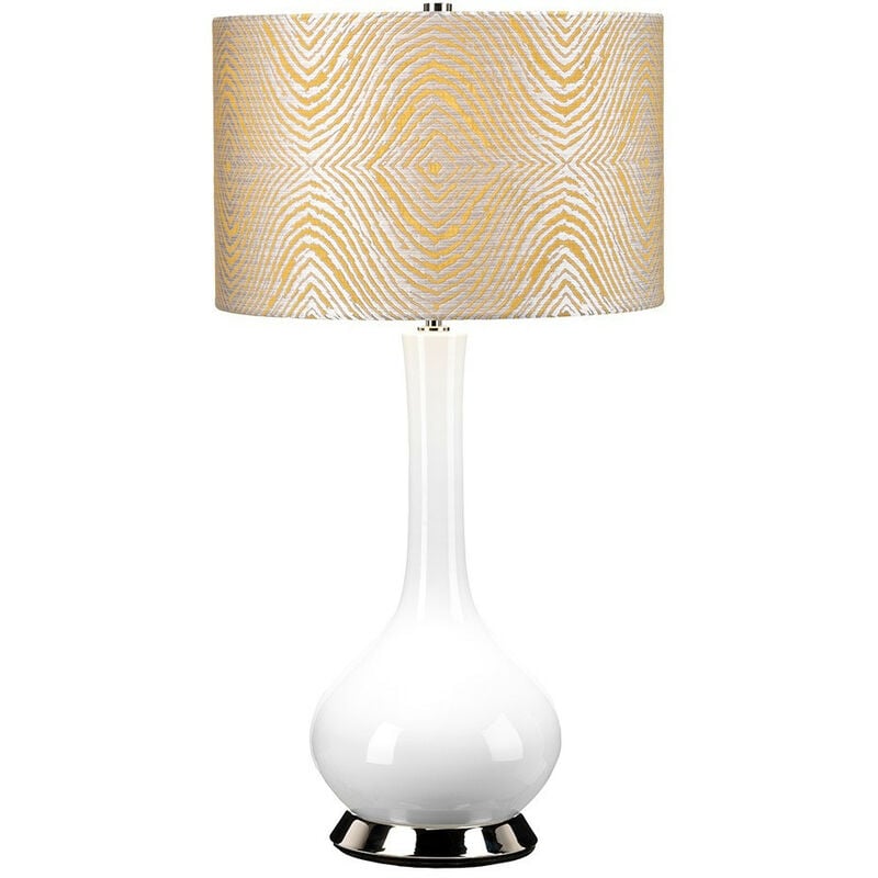 Elstead - Milo Table Lamp with Round Shade, Polished Nickel, White, Yellow
