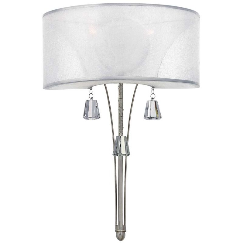 Lampada da parete luce acciaio lino cristalli nichel h 52,1 cm luce corridoio 2 fiamme