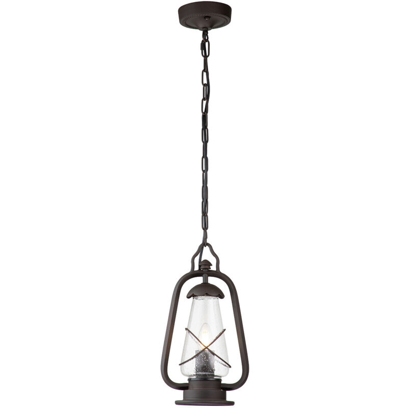 Miners - Lanterna a Catena da Soffitto da Esterno 1 Luce Bronzo Antico IP44, E14 - Elstead