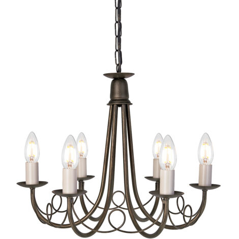Elstead Minster - 6 Light Chandelier Black, Gold Finish, E14