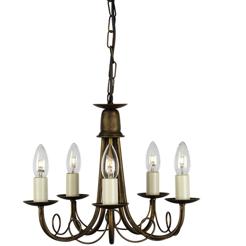 Minster - Lampadario a 5 luci Nero, Finitura Oro, E14 - Elstead