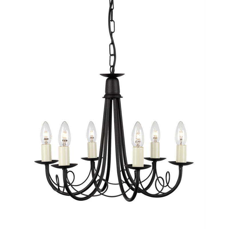 Minster - Lampadario a 6 luci finitura nera, attacco E14 - Elstead