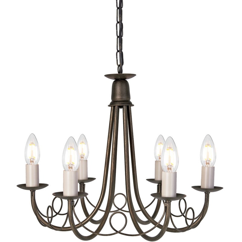 Minster - Lampadario a 6 luci Nero, Finitura Oro, E14 - Elstead