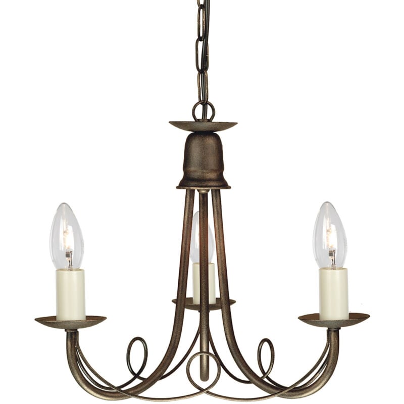 Elstead - Lampadario Industrial Nordico Minster Acciaio Nero Oro 3 Luci E14