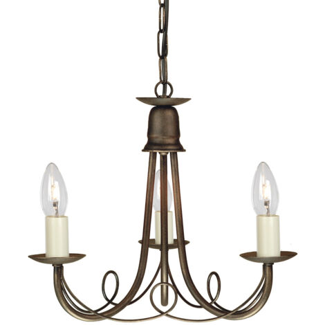 Elstead Minster - Multi Arm Kronleuchter 3 Hellschwarz, Gold Finish, E14
