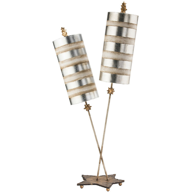 Nettle Luxe - Lampada da tavolo a 2 luci Crema, Foglia Argento, E27 - Elstead
