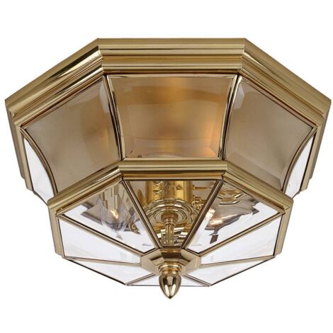 Elstead Newbury - 3 Licht Unterputz-Deckenleuchte aus poliertem Messing IP44, E14