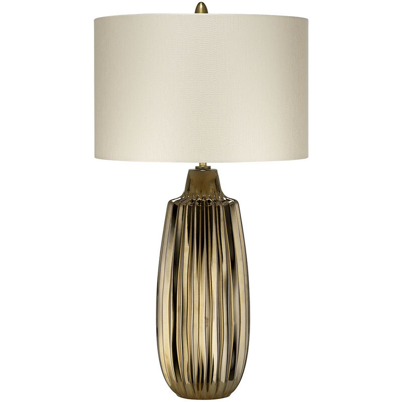 Newham 1 Light Large Table Lamp, Bronze Ceramic , Pearl shade, E27 - Elstead