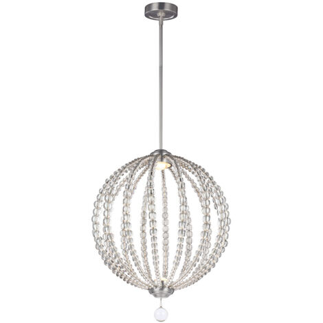 Elstead Oberlin - Lampada a sospensione a soffitto sferica media a 2 luci a LED, nichel satinato