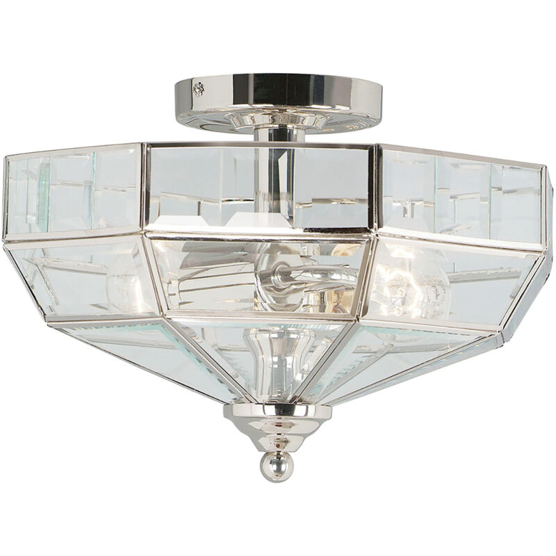 Lampadario Contemporaneo Old Park Ottone Nichel Lucido Vetro 2 Luci E27