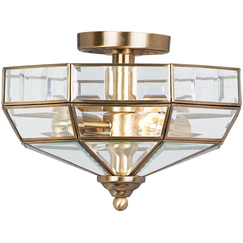 Lampadario Contemporaneo Old Park Ottone Antico Vetro 2 Luci E27