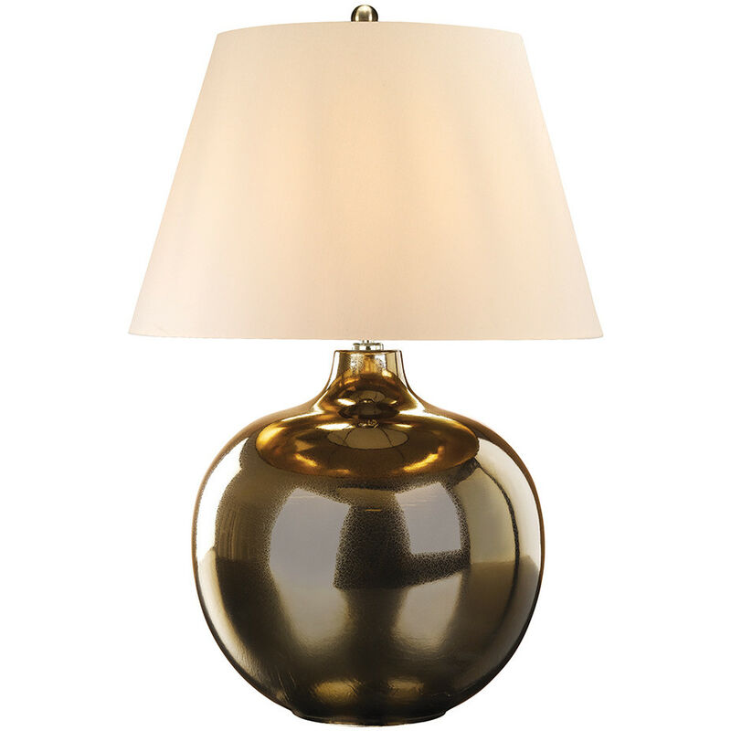 Ottoman Table Lamp with Round Tapered Shade, Bronze Metalic, Ivory Shade - Elstead