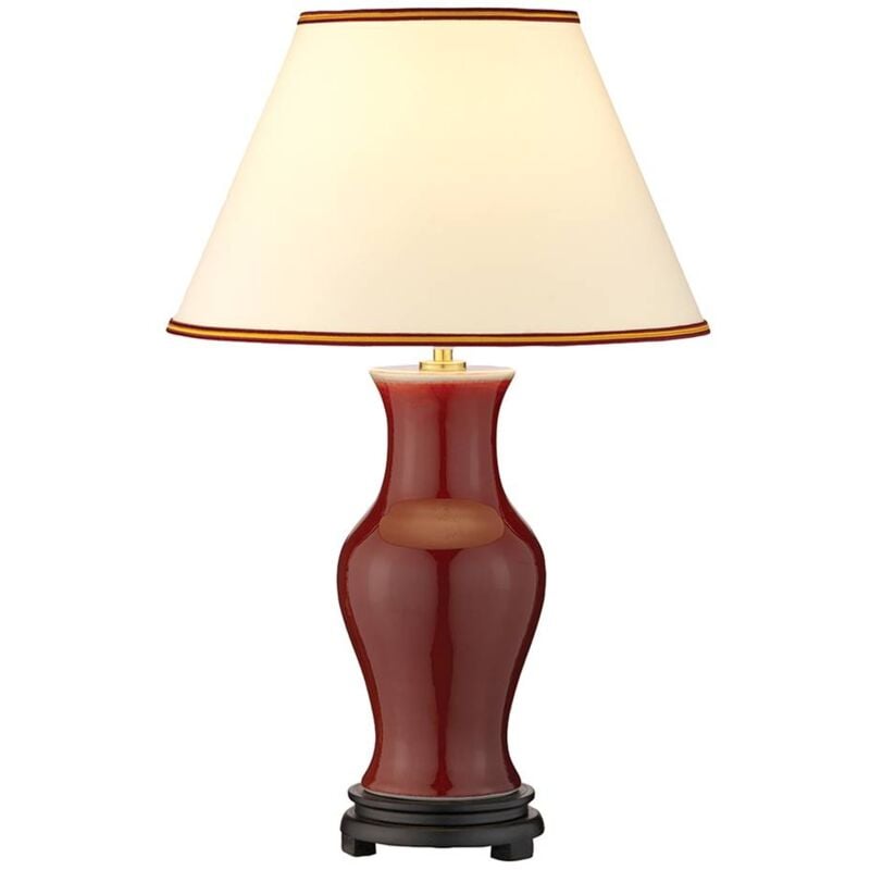 Image of Lampada da tavolo oxblood E27 1x60W legno, porcellana sangue di bue, policotone crema, rosso bordeaux, oro A:56cm L:36cm Ø36cm con interruttore