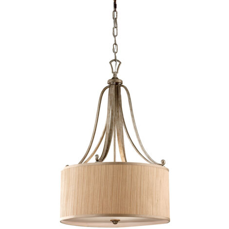 Elstead - Pendentif de plafond cylindrique à 3 ampoules sable argenté avec abat-jour, E27