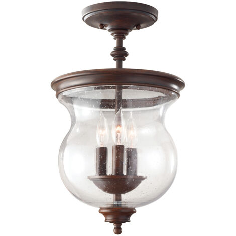 Elstead Pickering Lane - Plafonnier semi-affleurant à 3 ampoules, bronze antique, E14