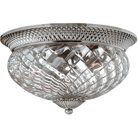 Elstead Plantation - Grand plafonnier semi-affleurant à 3 ampoules, nickel antique poli, E27